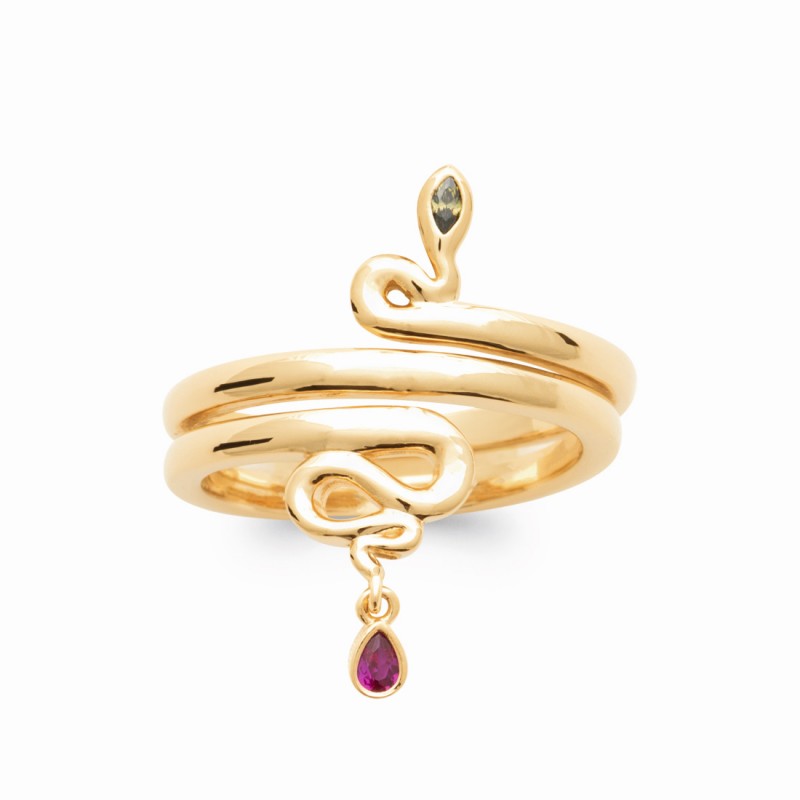 bague serpent pierre plaque or