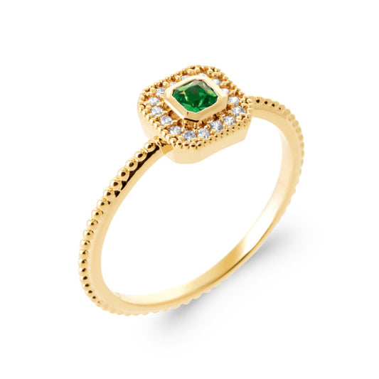 Bague solitaire carré plaqué or pierre synthétique et OZ blanc