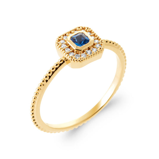 Bague solitaire carré plaqué or pierre synthétique et OZ blanc