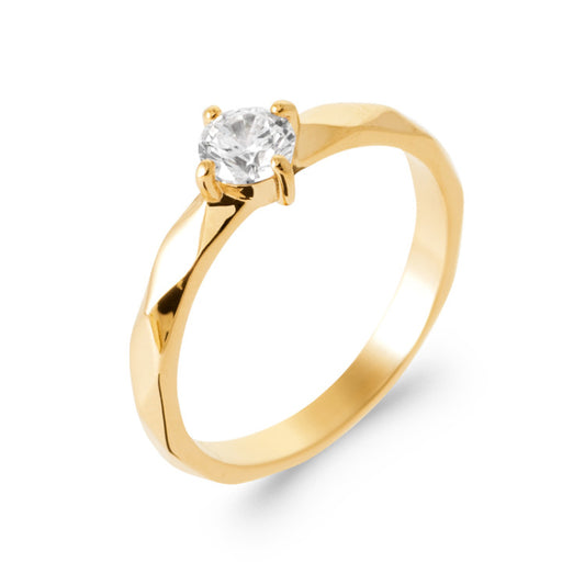 Bague solitaire plaqué or OZ blanc et contour fantaisie