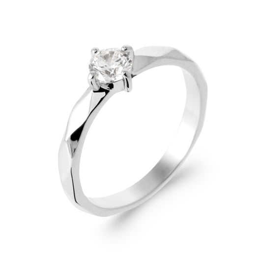 Bague solitaire contour fantaisie oxyde de zirconium blanc