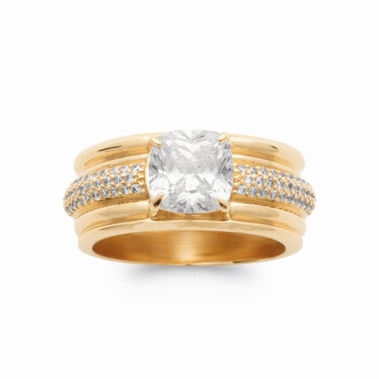 Bague solitaire large en plaqué or griffé