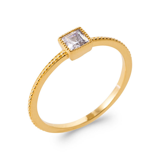 Bague solitaire carré anneau fin Plaqué Or