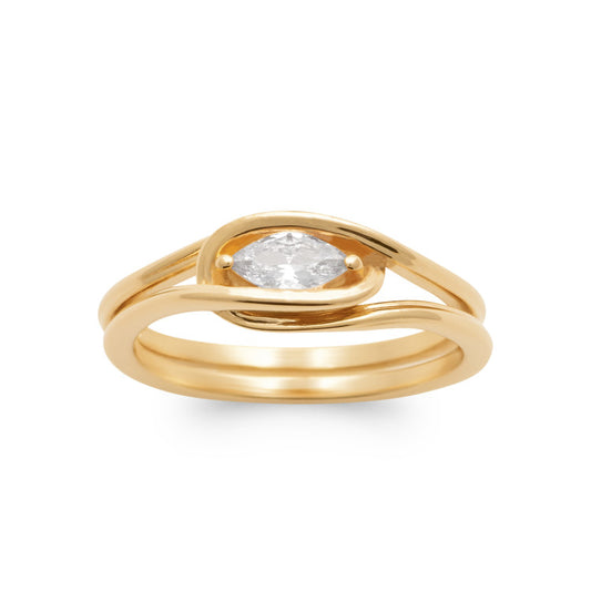 Bague solitaire ovale OZ blanc Plaqué or