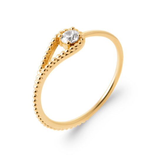 Bague solitaire contour fantaisie plaqué or OZ blanc