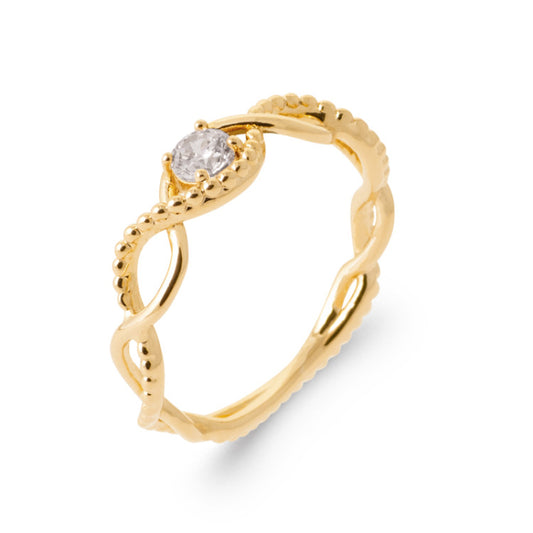 Bague solitaire contour ajouré plaqué or OZ blanc