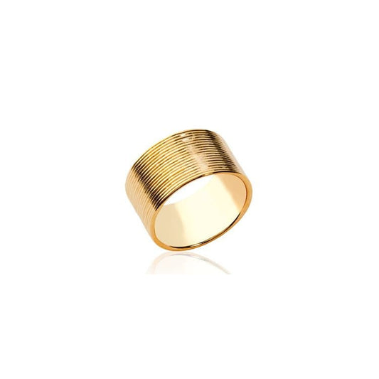 Bague large striée plaqué or