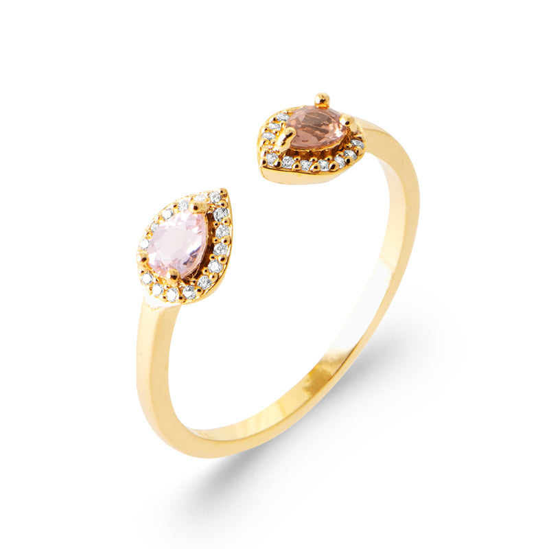 Bague ouverte goutte rose poudré en plaqué or 18 carats