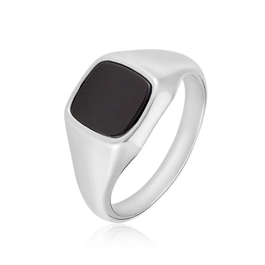 Bague chevalière plateau imitation onyx carré argent