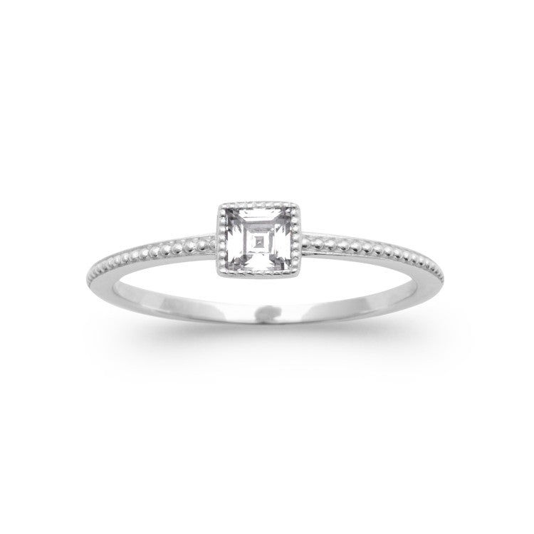 Bague argent solitaire fantaisie forme carré