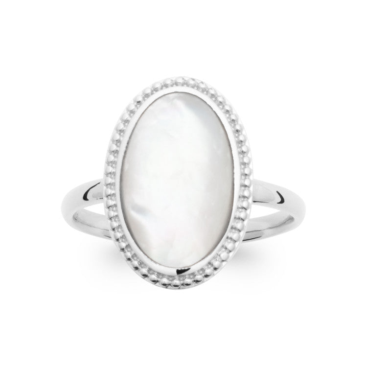 Bague argent nacre ovale blanche