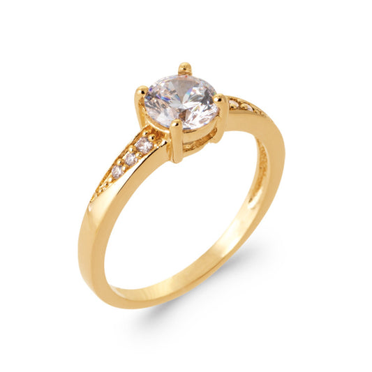 Bague solitaire bords design OZ blanc Plaqué Or
