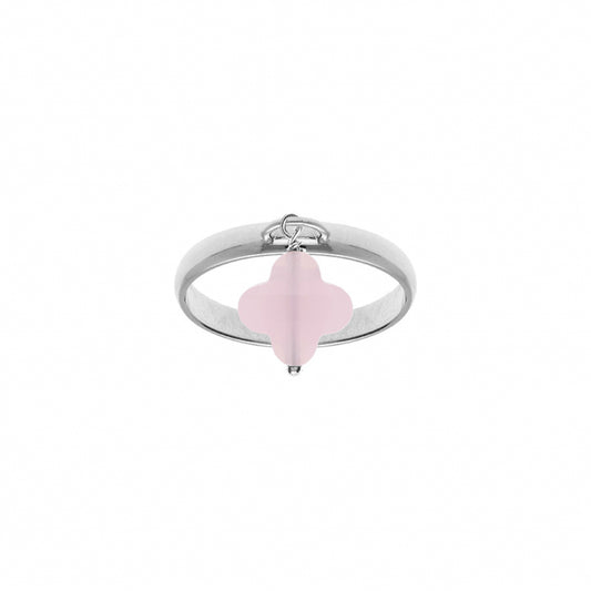 Bague femme trèfle en verre facetté rose argent rhodié