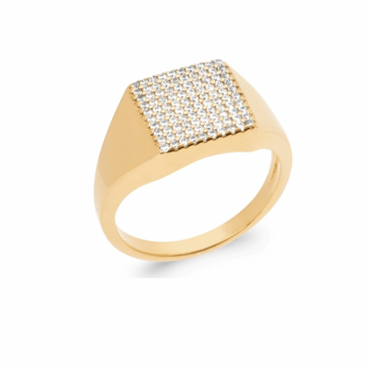 Bague chevalière femme en plaqué or et oxydes de zirconium