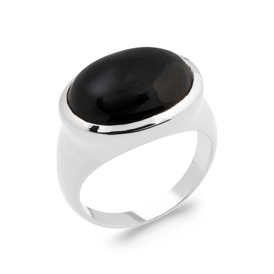 grosse bague avec pierre agate noire