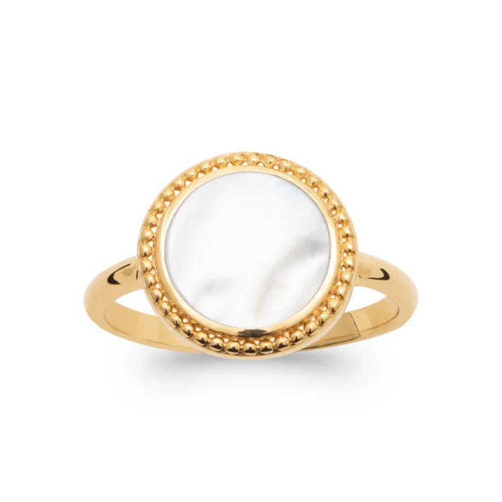 Bague nacre blanche ronde plaqué or