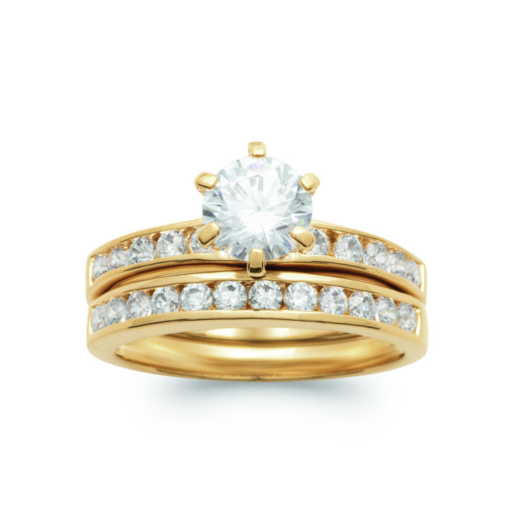 Bague solitaire Plaqué Or 750/000 en 2 anneaux