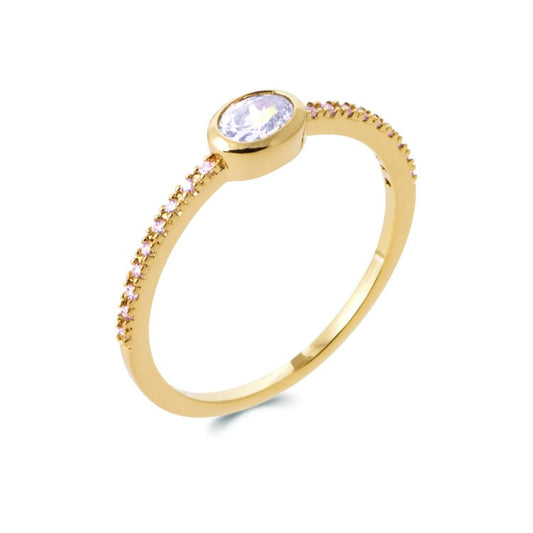 Bague solitaire oxyde ovale central plaqué or 18 carats
